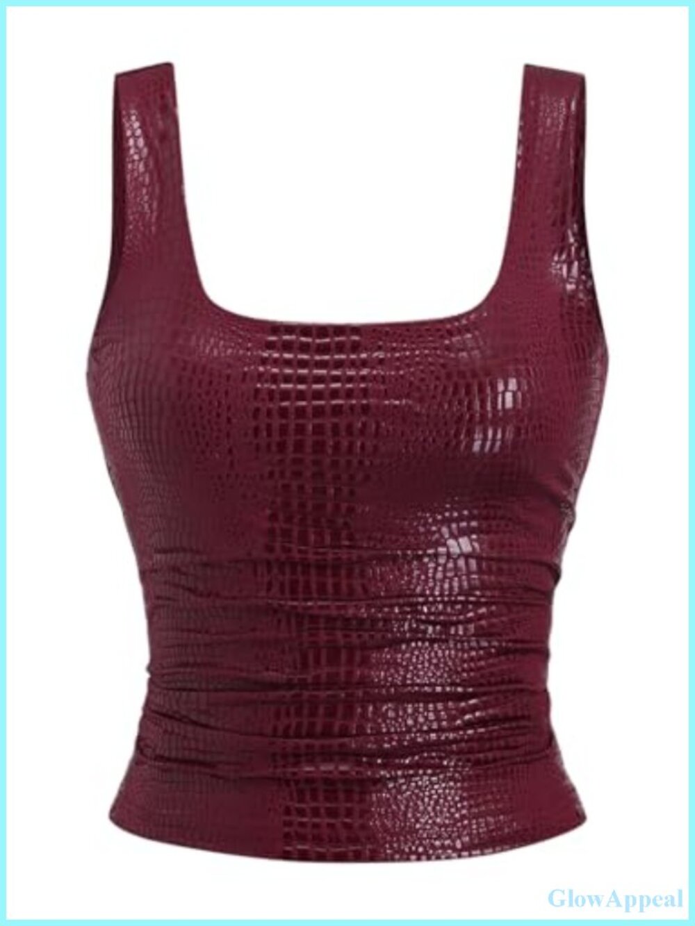 Faux Leather Crop Top Sleeveless Square Neck Party Clubwear Y2K